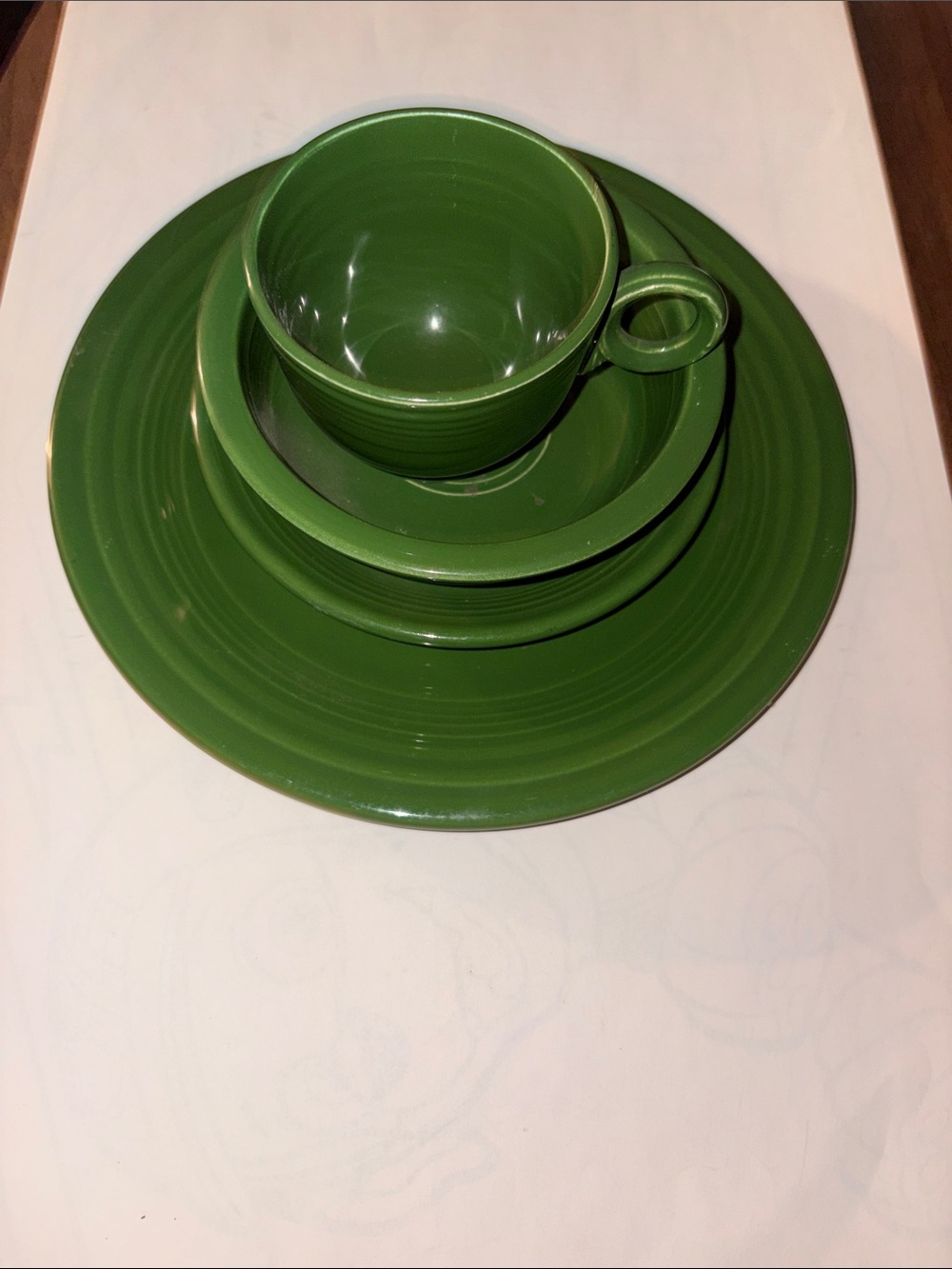 Fiestaware Green Tea Cup, Biwl,Saucer & Dinner Plate 4 piece set